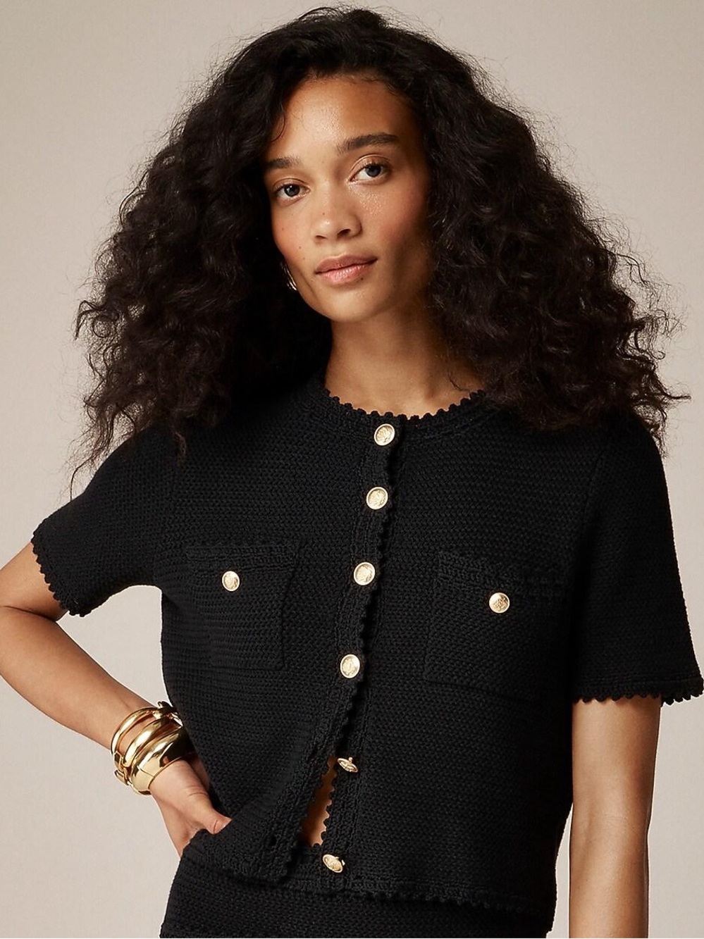 J. Crew Black Knit Sweater Tailored Lady Jacket Cropped Cardigan Preppy Size XL